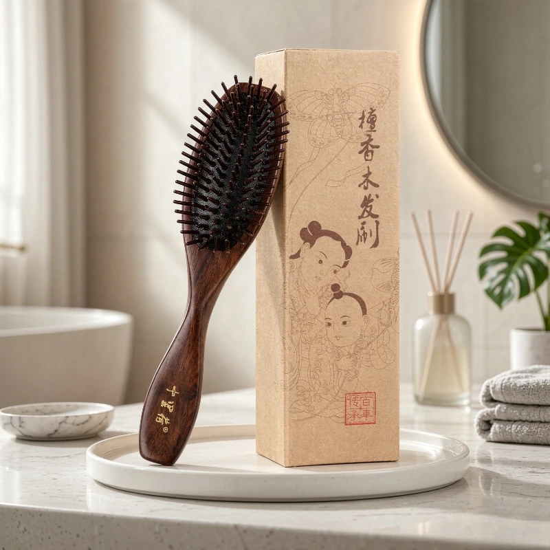Ebony Wood Cushion Hair Brush Scalp Massage Comb Natural Grain Polished Handle Gift Packaging Everyday Hair Care 목재 쿠션 빗