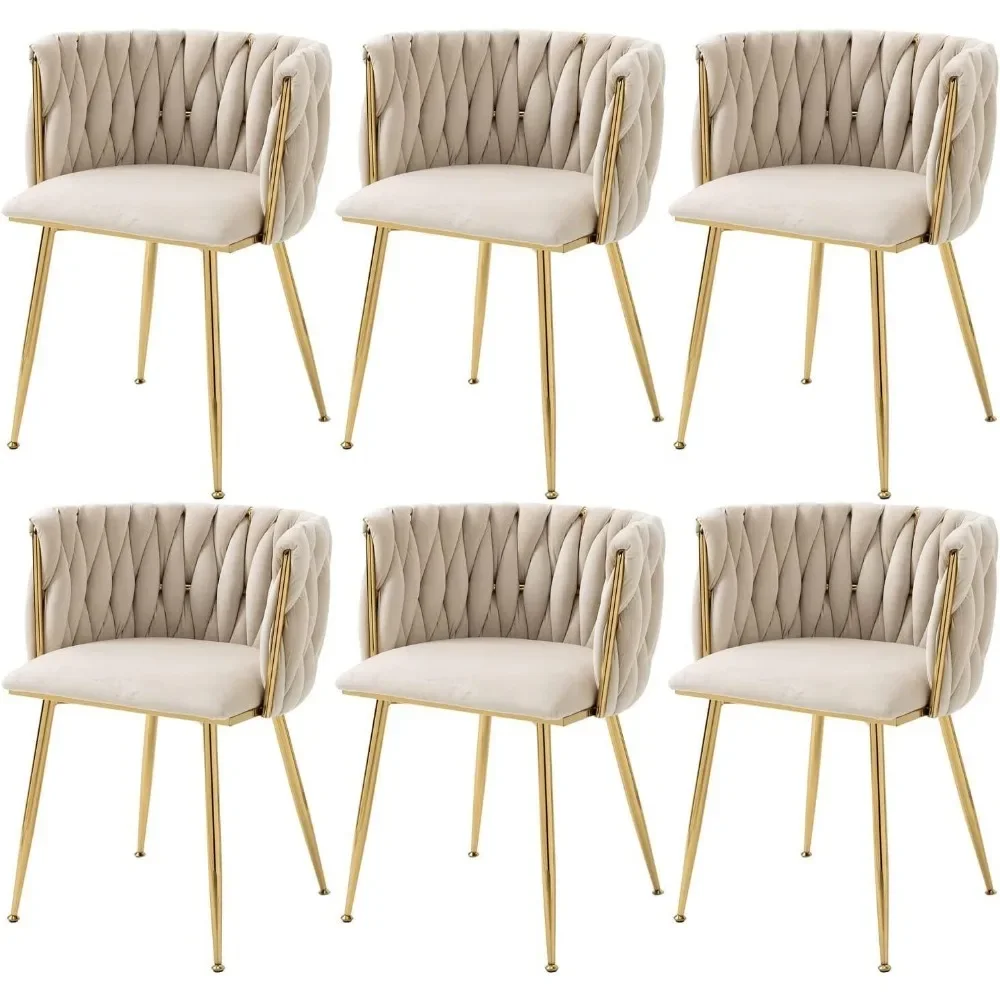 

Woven Dining Chairs Set of 6,Velvet Upholstered Dining Chairs with Gold Metal Legs,Accent Chairs LivingRoom, Dining Room,Kitchen