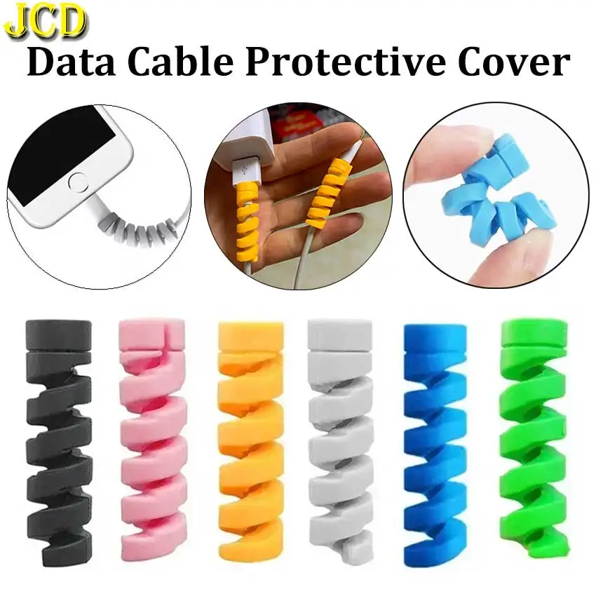 JCD 2pcs Cable Protector Silicone Data Cable Spiral Winder Wire Cord Organizer Cover For Iphone Phone USB Charger Cable Cord