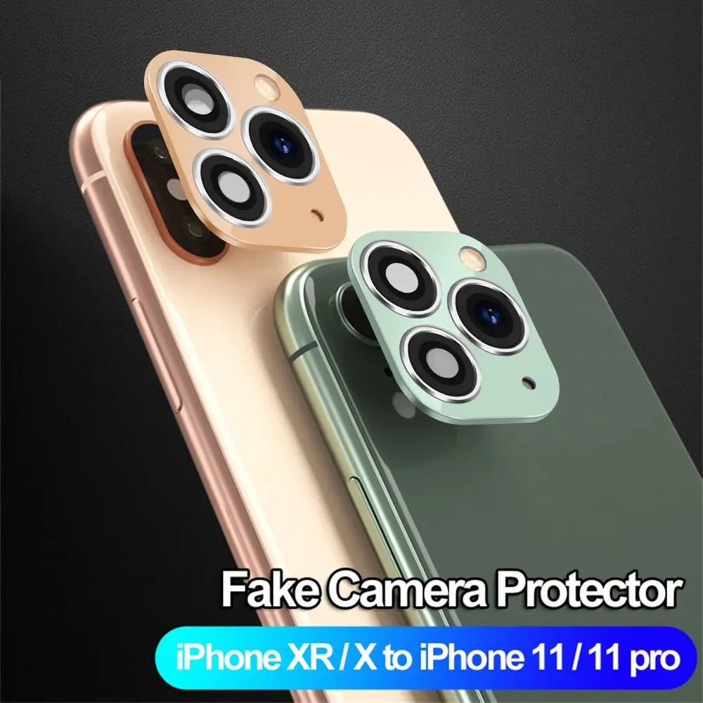 Protector de pantalla mejorado, funda con soporte para flash para iPhone XR X a iPhone 11 Pro Max, pegatina de lente de cámara falsa, cambio de segundos