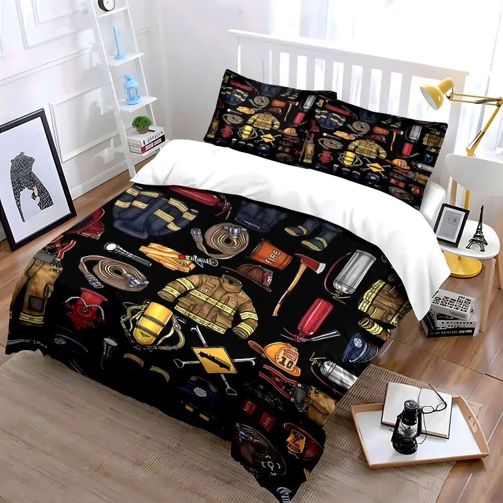 Firefighter Gear Three-Piece Set Soft Comfortable Duvet Cover Bedding Set Included 1*Duvet Cover & 2*Pillowcases, gift