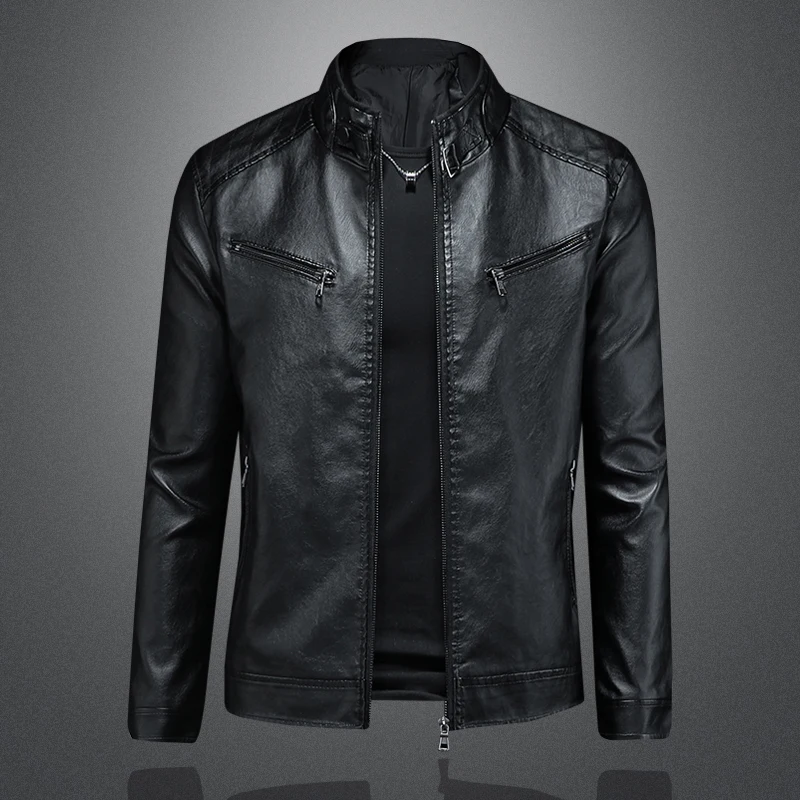 

Мужская кожаная куртка Faion Thiened Fce на подкладке, облегающая куртка с воротником-стойкой, модная брендовая осень-зима, Новое поступление