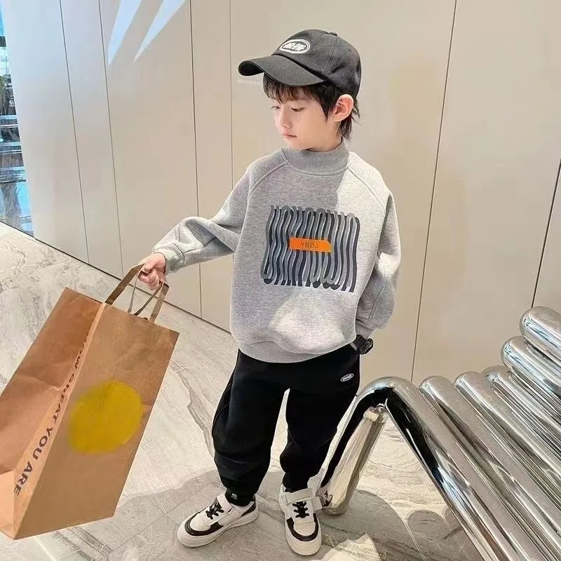 

Boys' Winter 2025 New Arrival Fleece-Lined Casual Half-Collar Korean Style Middle/Big Kids Sweatshirt