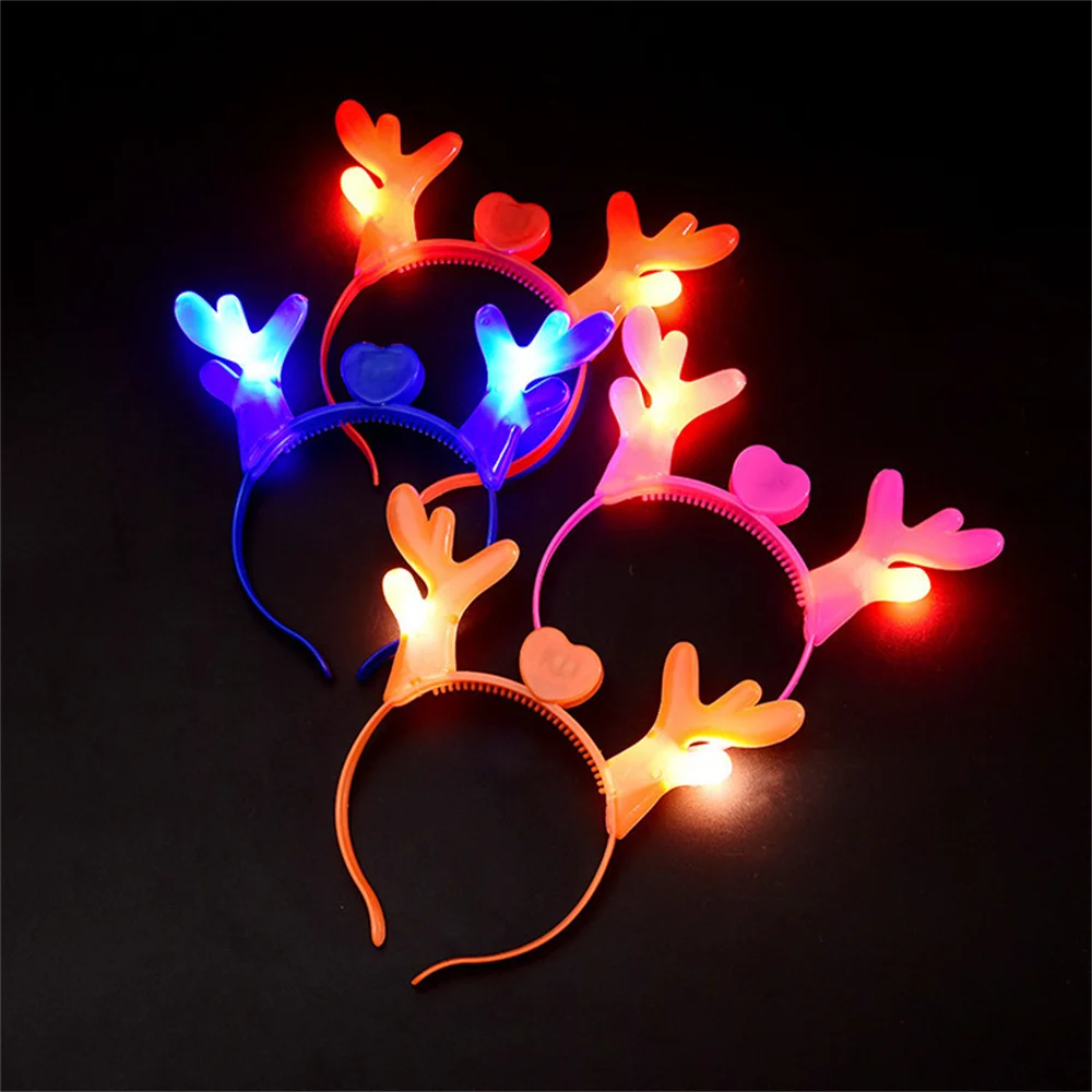 LED Christmas Glow Plastic Deer Horn Ear Hair Clip Soft And Comfortable Halloween Party Adult And Children'S Hair Accessories