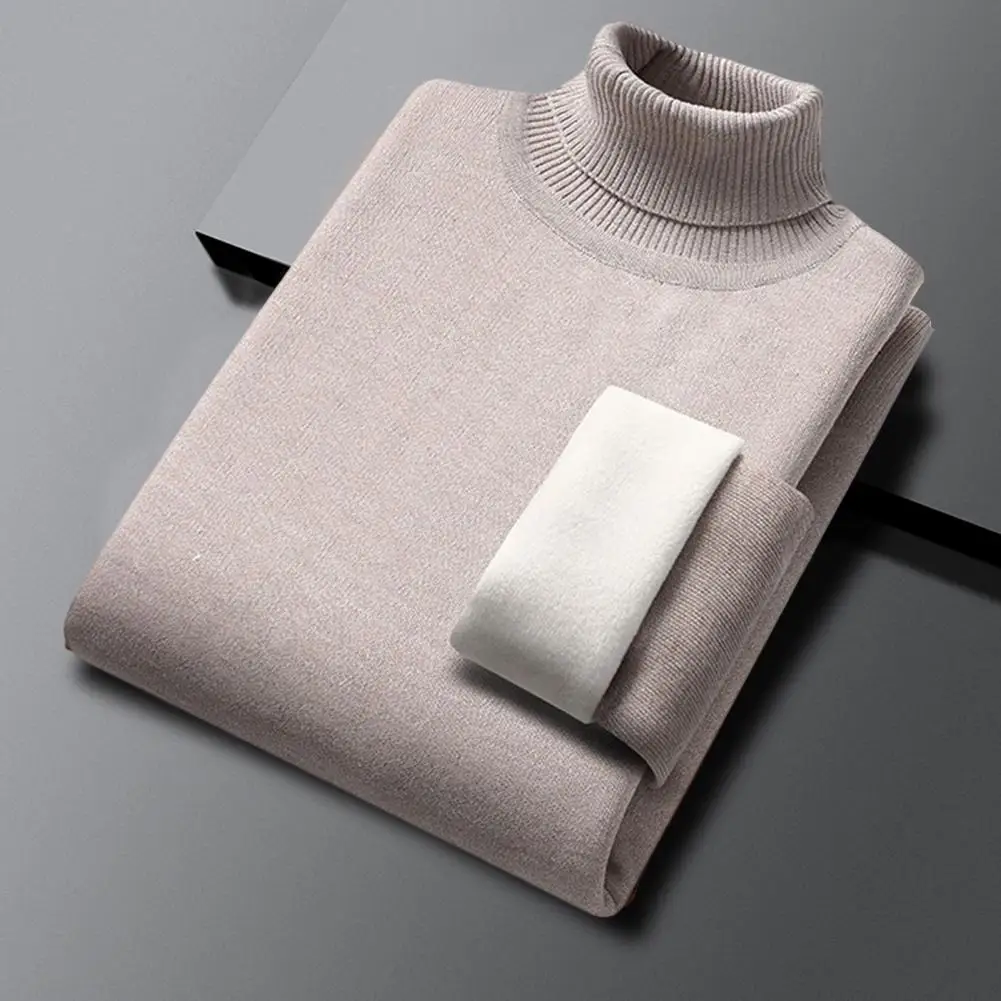 New 2023 Basic Warm Sweater for Men Winter Casual Pullover Warm Turtleneck Sweater Velvet Thick Solid Slim Bottoming Shirt Homme