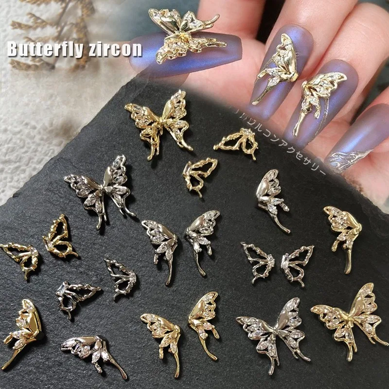 1Pc Popular Liquid Butterfly Zircon Nail Charm, Color-preserving Metal Spliced 3D Wings Luxury Nail Art Decoration Accessory