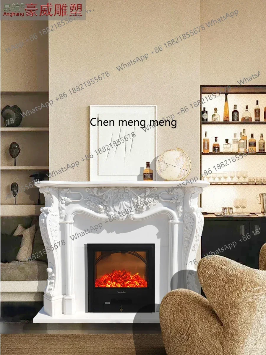 

Z136 Marble fireplace European stone carving American relief flower simple living room background wall French style