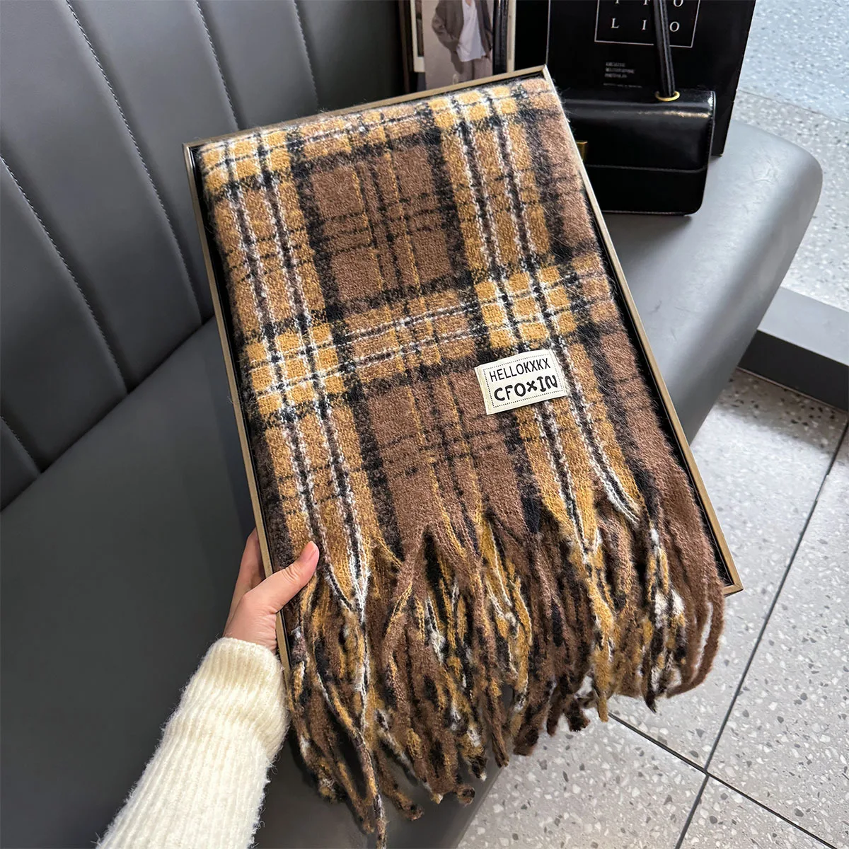 Imitation Kaschmir Warm Wrap Schal Koreanische Herbst Winter Neue Verdickte doppelseitige Schal Lange Retro Überprüfen Schals Foulard Stolen