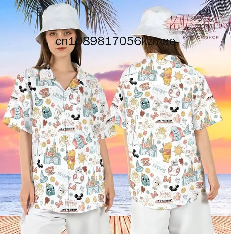 Disneyland Magic Kingdom Hawaiian Shirt Men's Women Short Sleeve Button Up Shirt Disney Hawaiian Shirt Casual Beach Shirt Kids