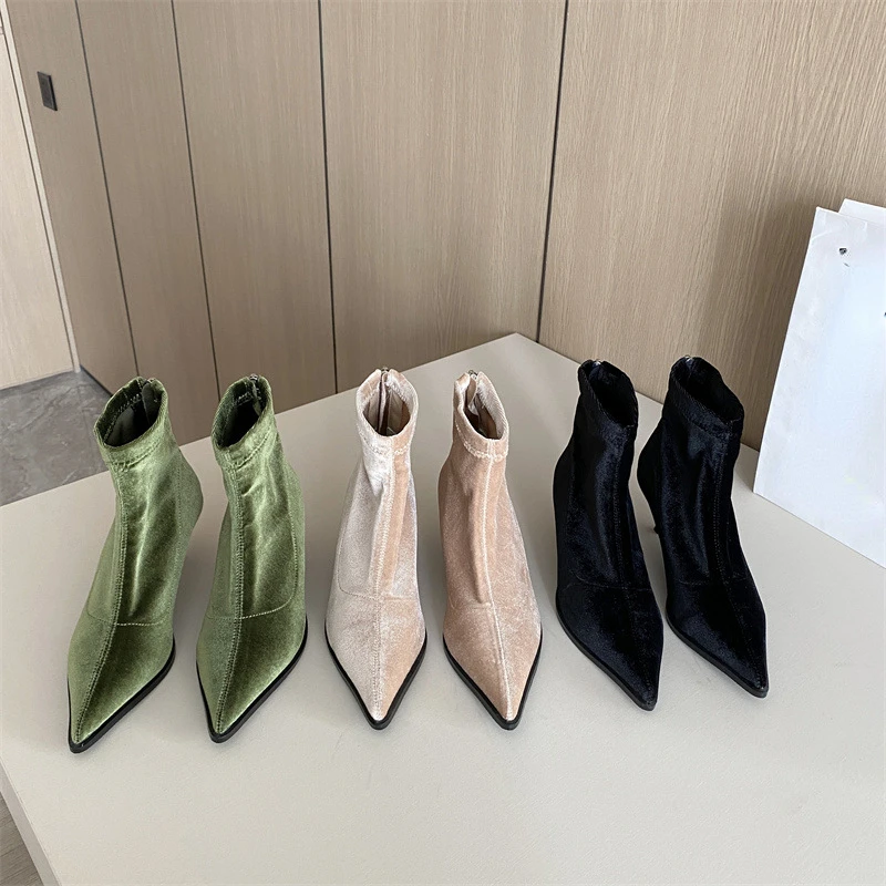 Fashion Classics Pointed Toe Thin High Heel Women Ankle Boots Back Zippers Party Dress Office Lady Shoes Size 35-40