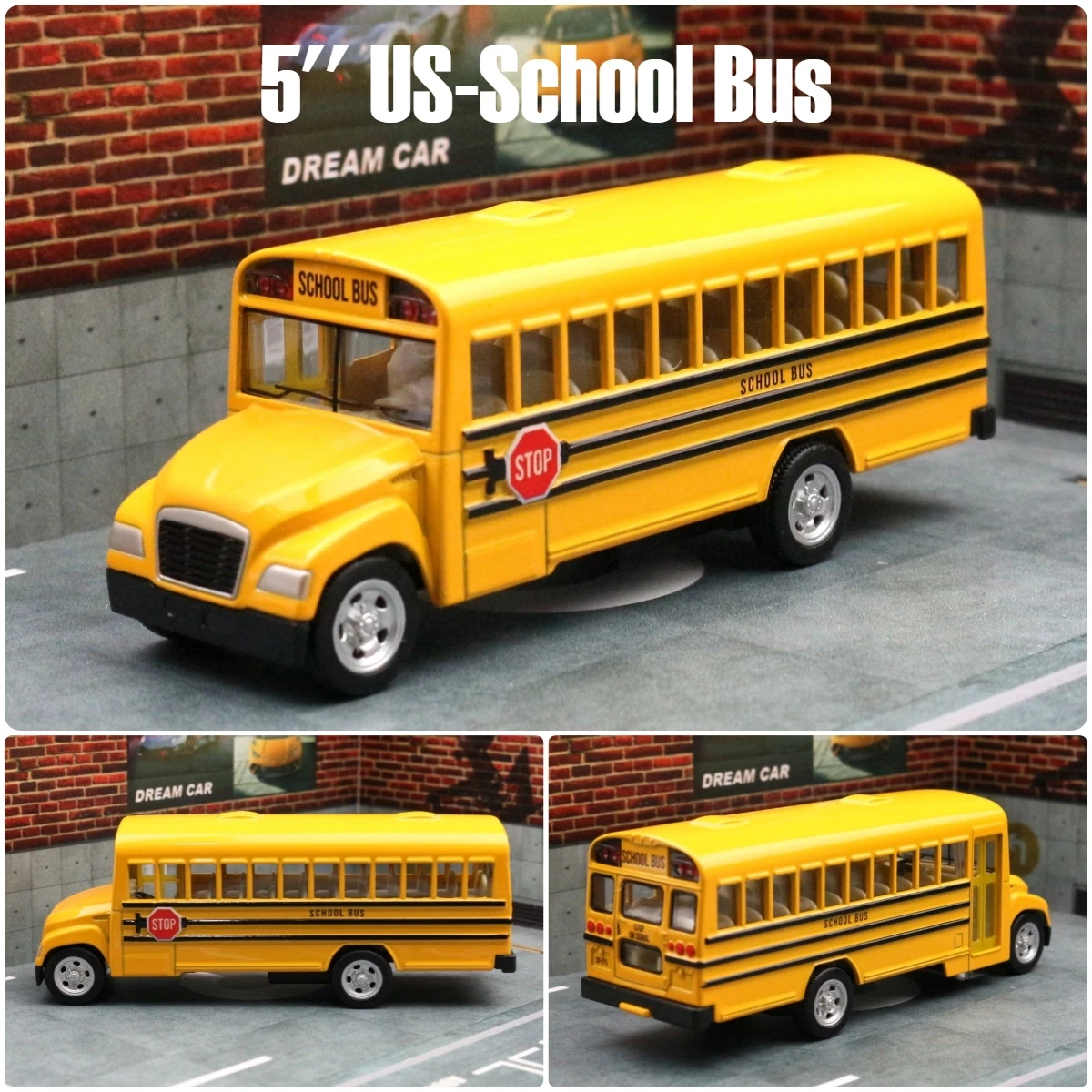 5\'\' US School Bus Toy Car For Children RMZ CiTY Classical Diecast Miniature Vehicle Model Pull Back Collection Gift For Boys