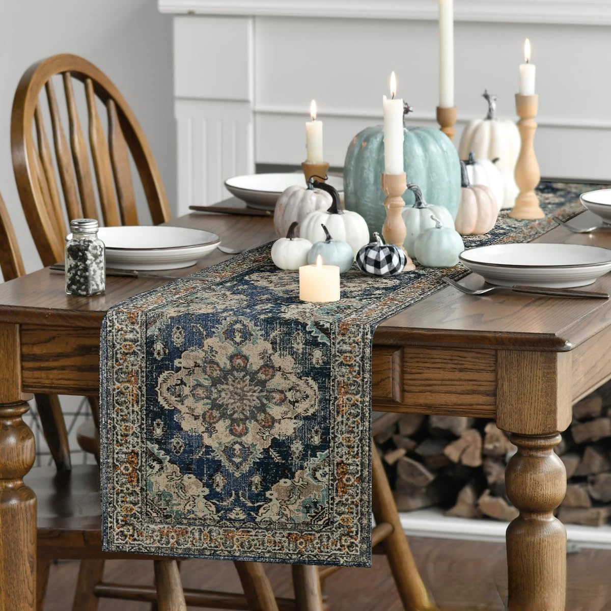 Boho Bohemia Style Black Linen Table Runners Country Rustic Farmhouse Fall Kitchen Dining Table Decor Home Holiday Party Decor