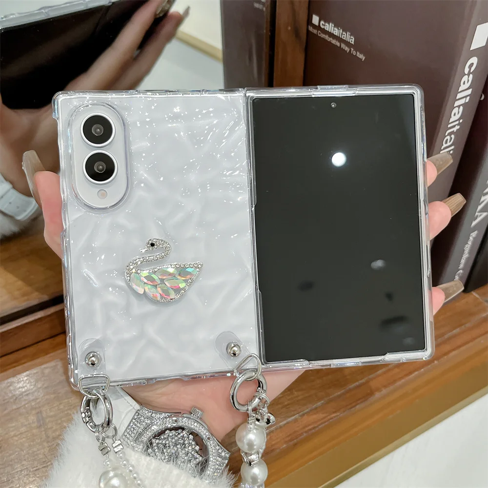 Polka Dot Miffy Rabbit With Beaded Phone Case For Samsung Galaxy Z Fold 8 Ultra Z Fold 7 6 5 4 3 Shockproof Folding Cover Girls