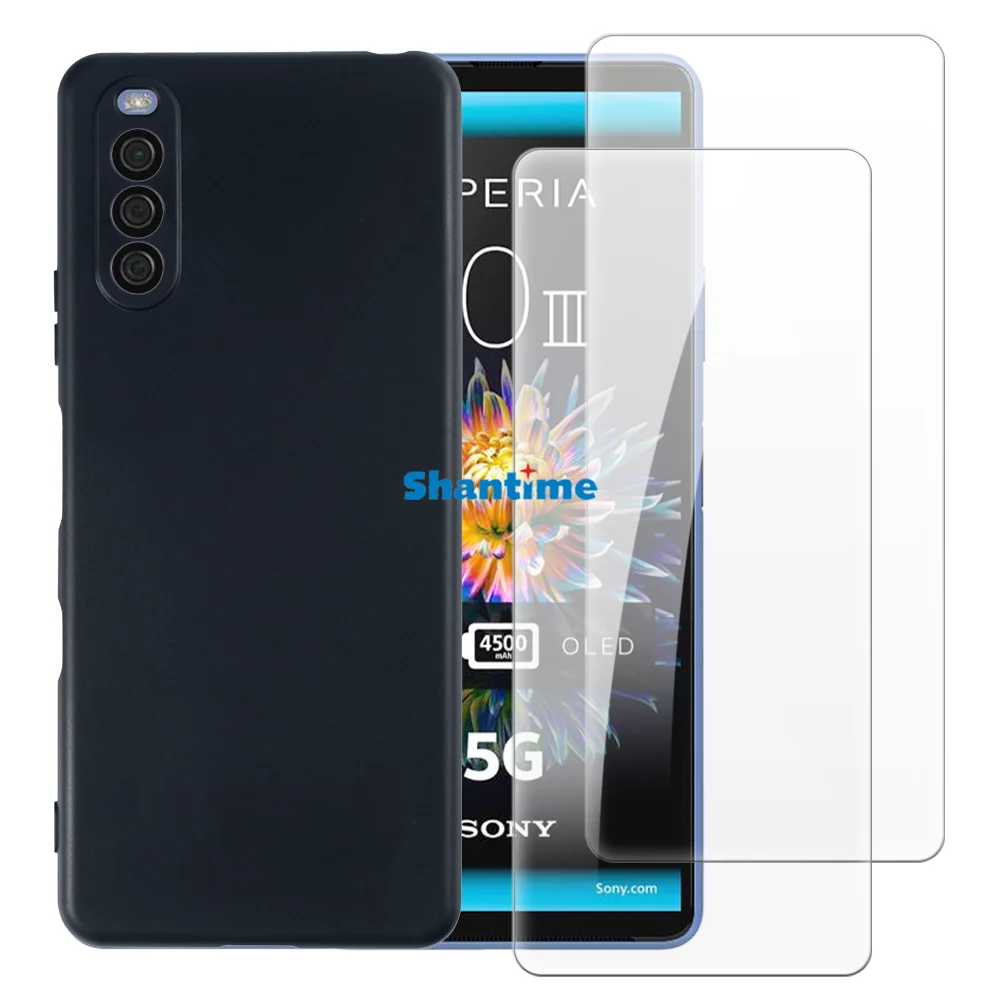 Soft Case + 2 Pack Tempered Glass Screen Protectors for Sony Xperia 10 III,  SOG04, SO-52B, Lite XQ-BT44 Full-Body Protection