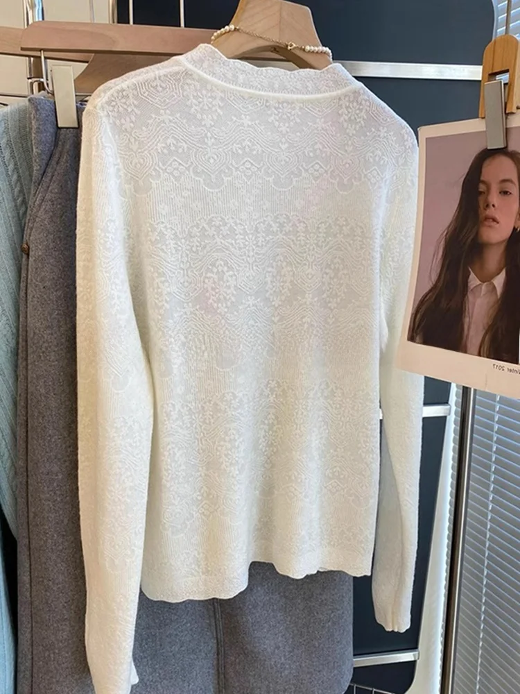 Faionable anti-aging kant borduurwerk overhead wollen basis irt winter comfortabele afslankende lange Sve gebreide top