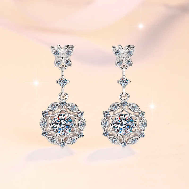 Hexagram Dazzling Drop Earrings Women PT950 Platinum, 1 Carat Moissanite Exquisite Jewelry Ideal for Wedding & Anniversary Gifts