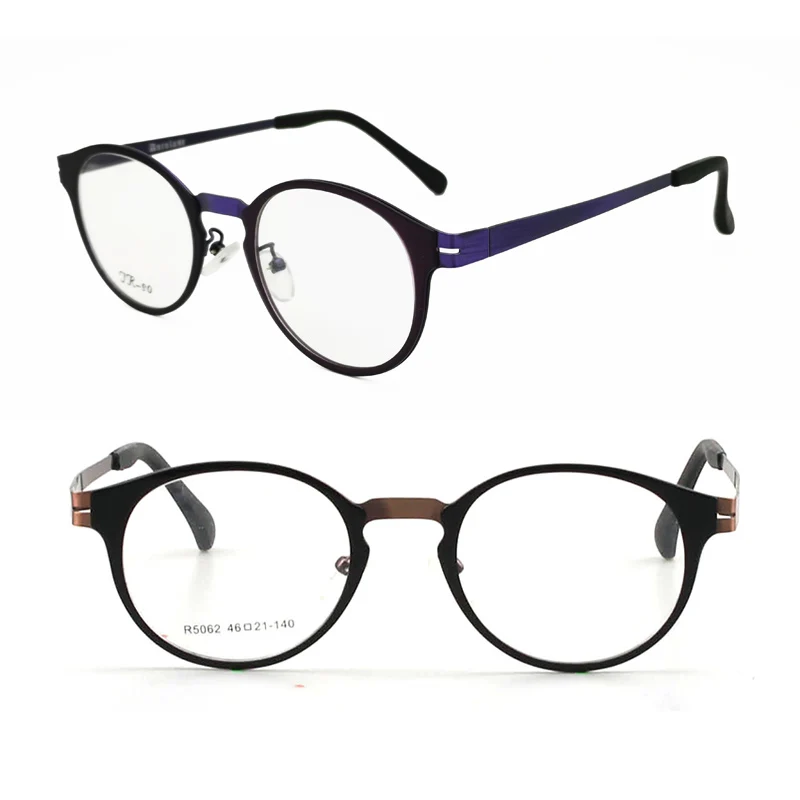 Classic Flat Stainless Steel Combined Acetate Decoration Front Rim Light Weight Retro Prescription Glasses Frame R5062