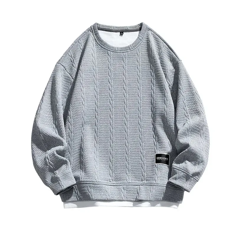 

Korean Style Loose Fit Round Neck Sweatshirt For Teens Trendy Brand Cable Knit Long Sleeve Pullover Shirt Spring Autumn Season