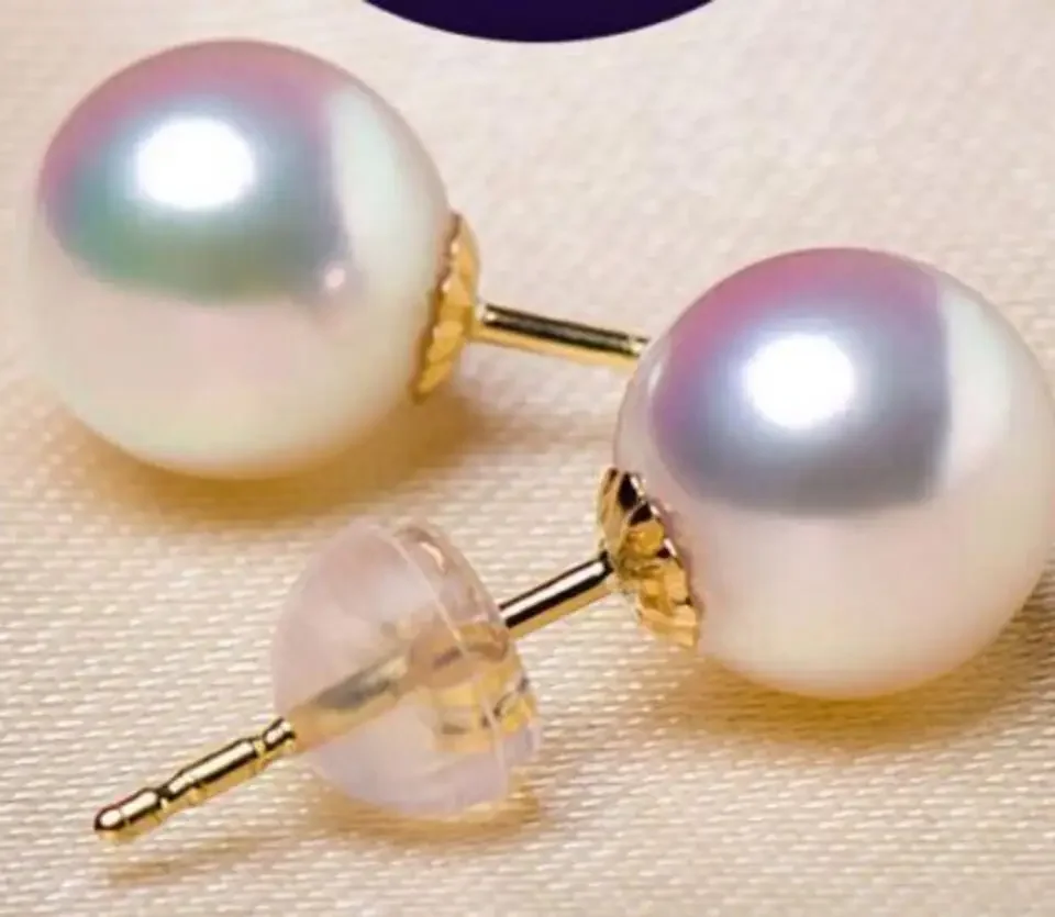 AAA 10-11mm Akoya white pearl earrings 14K 18K Yellow Gold push backing