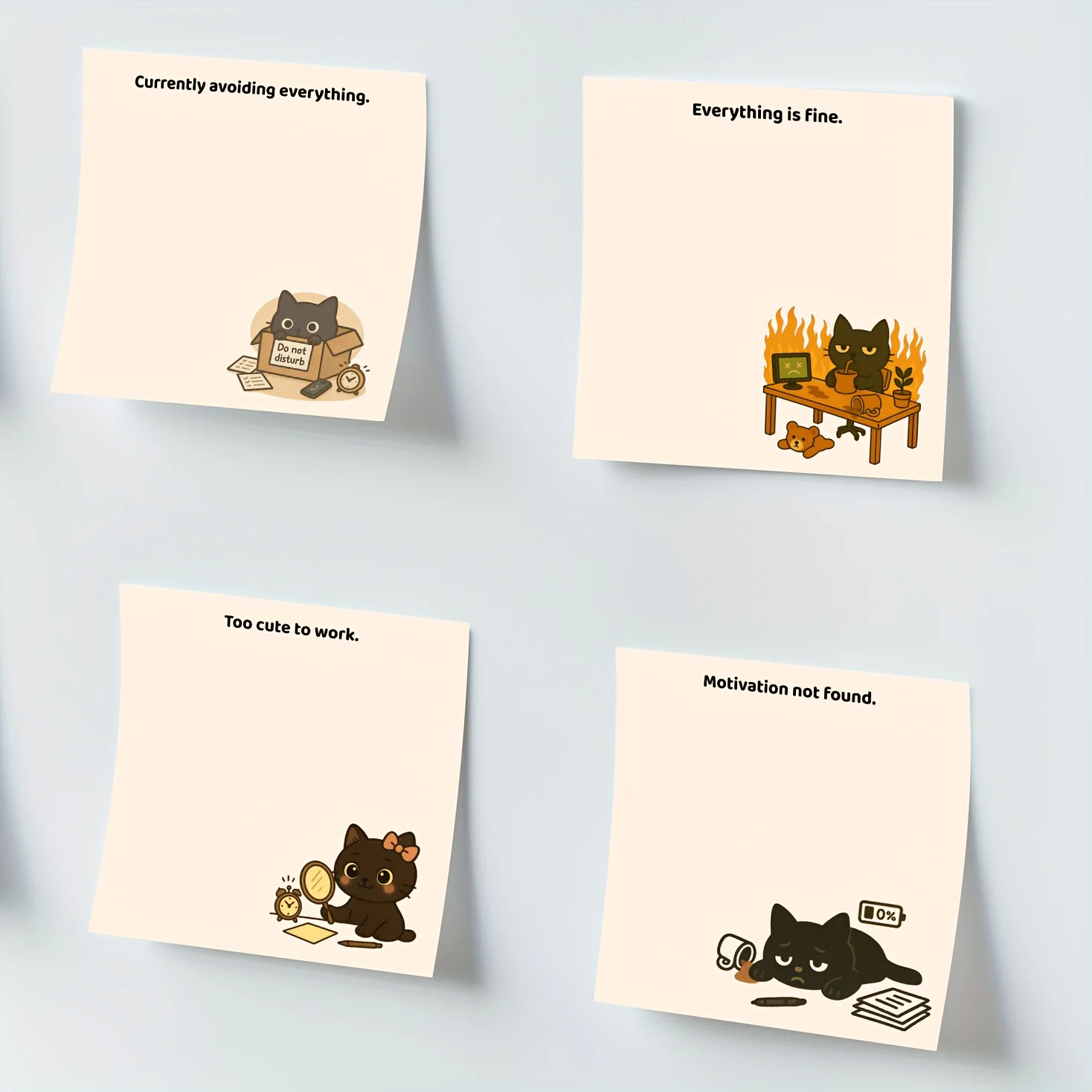 4pcs Funny And Cute Black Cat Sticky Notes Office Note Pads Adhesive Funny Sticky Notes for School Office Students Teachers Gift