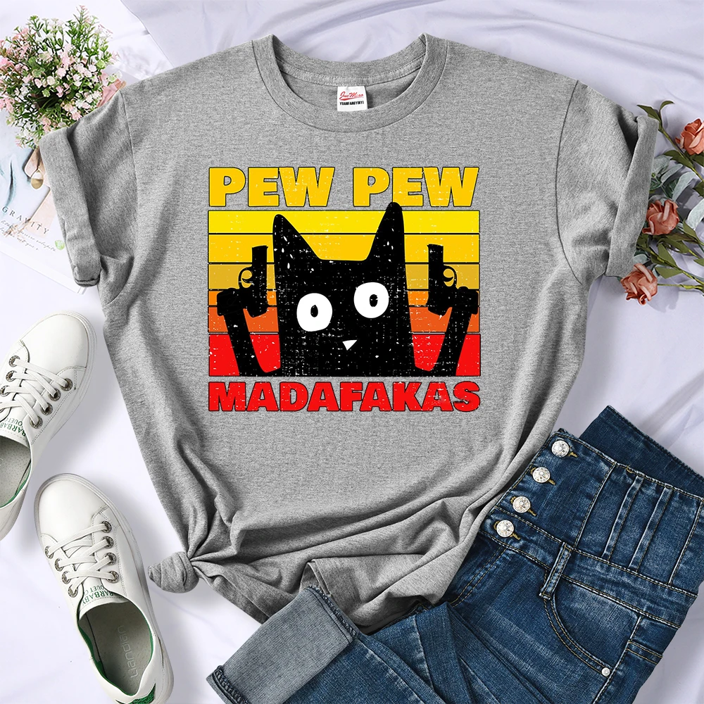 Street Fashion Pew Pew Madafakas T-Shirts Womens Fashion Tee Clothes Tshirt Summer Brand Tops Hip Hop Crewneck Women T-Shirt