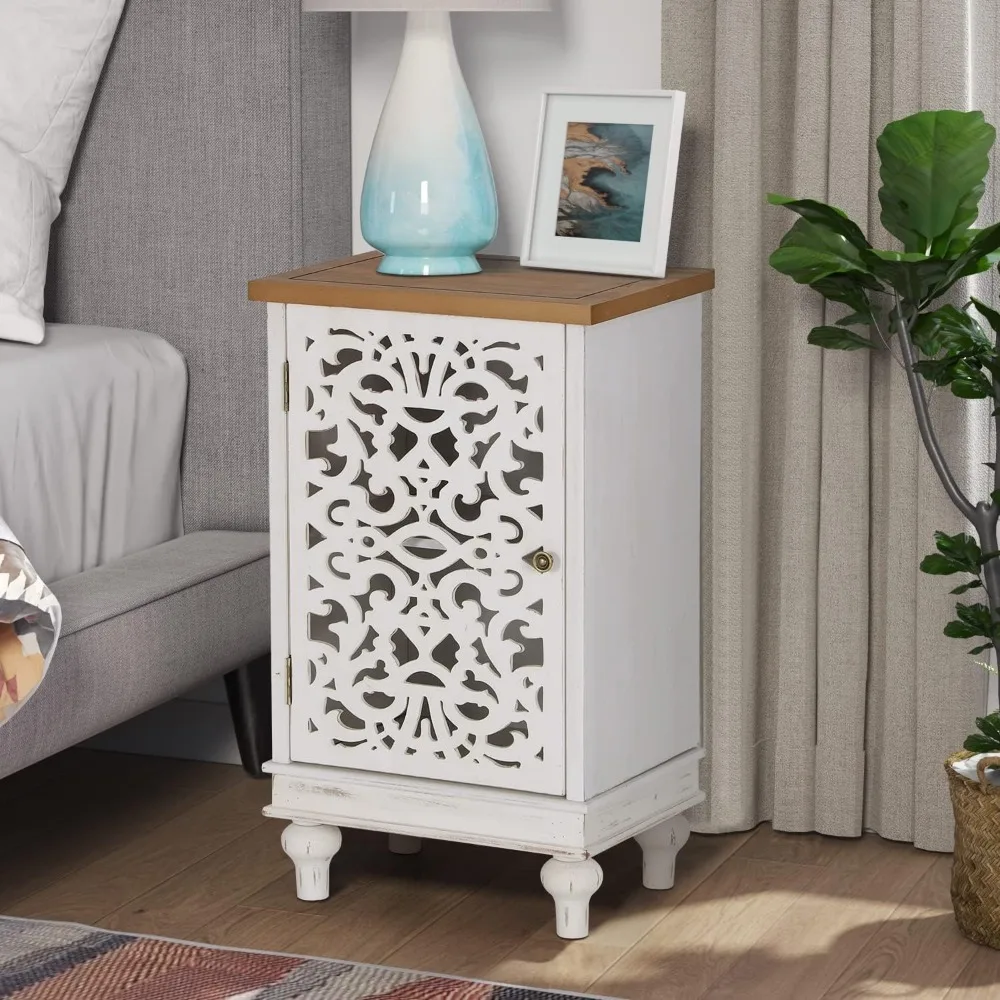 Small Accent Storage Cabinet with Single Door - Decorative Nightstand for Living Room Bedroom, End Side Table Cabinet Store
