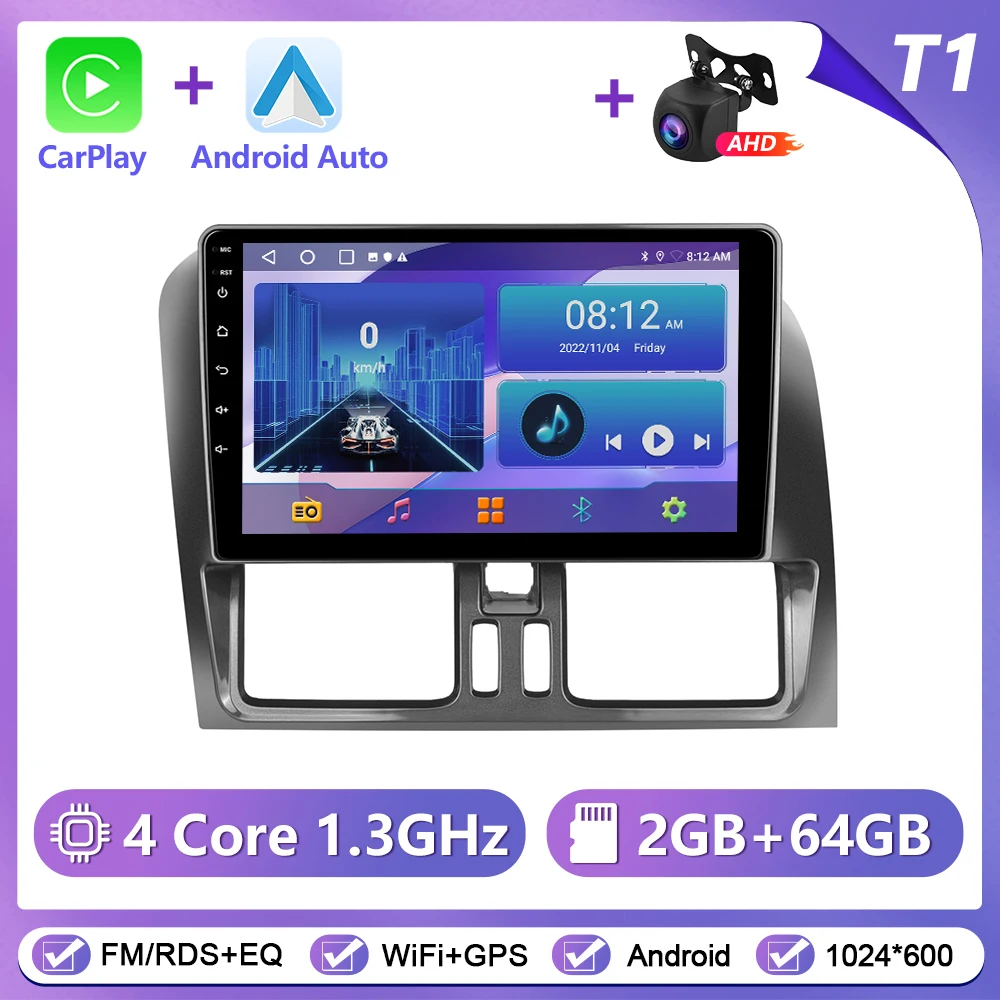 Podofo Draadloze Carplay Android Auto Radio voor VOLVO XC60 2008-2013 Auto Intelligent Systeem 6 + 128G WIFI GPS Navigatie Autostereo - afbeelding 1
