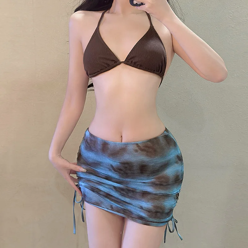 Sexy Tie Dye Bandeau Swimwear Cover Up Bikini 2024 Women 4 Pack Swimsuits with Skirt Bathing Suit Korean Bikinis Set Beach Wear