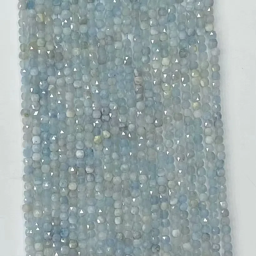 Natural Aquamarine Stone Facted Square Loose Beads 38cm Women Fashion Jewelry DIY Bracelet Necklace Accessories Trendy Style