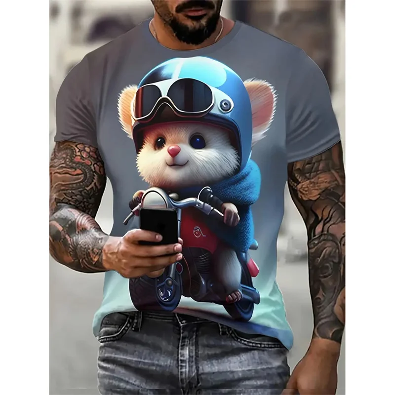 Funny Mouse Pattern T-Shirt For Men Cute Animal 3D Printed Tees Summer Casual Short Sleeve O-Neck Loose Street T Shirts Tops