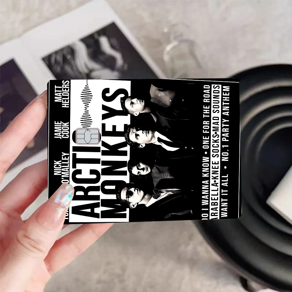 Vintage ártico macacos rock band jogo filme capa adesivo caso para pequeno chip cartão de crédito de débito lado frontal