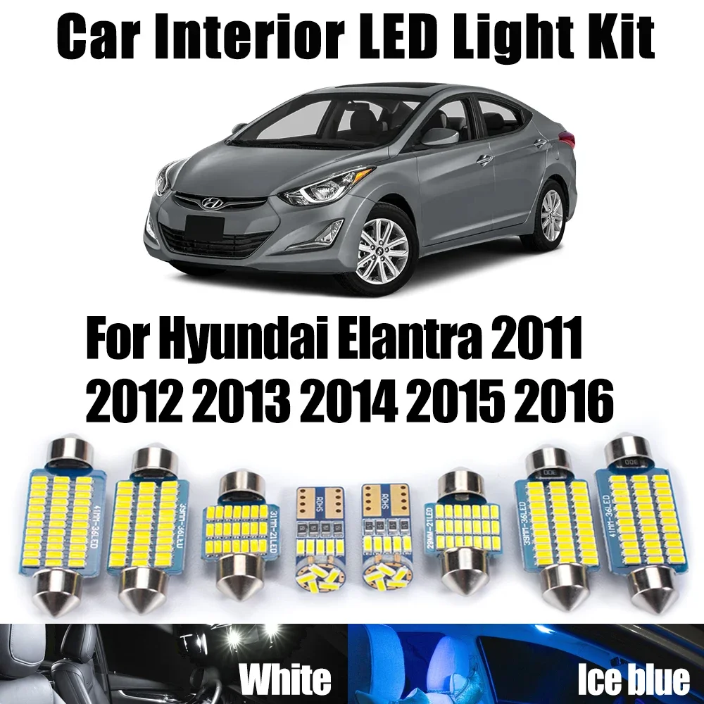 

9Pcs Canbus LED Interior Light Car Reading Map Dome Trunk License Plate Bulbs Kit For Hyundai Elantra 2011-2015 2016 Accessories