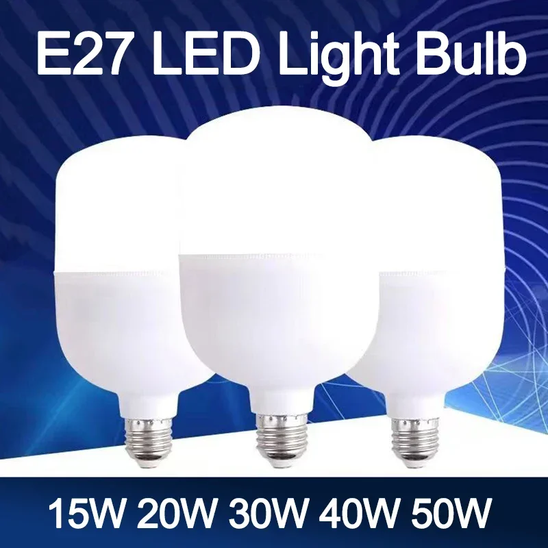 220V 15/20/30/40/50W LED Bulb E27 Screw Mouth No Flicker Highlight Saving Energy Lights For Home Bedroom Living Office Lighting