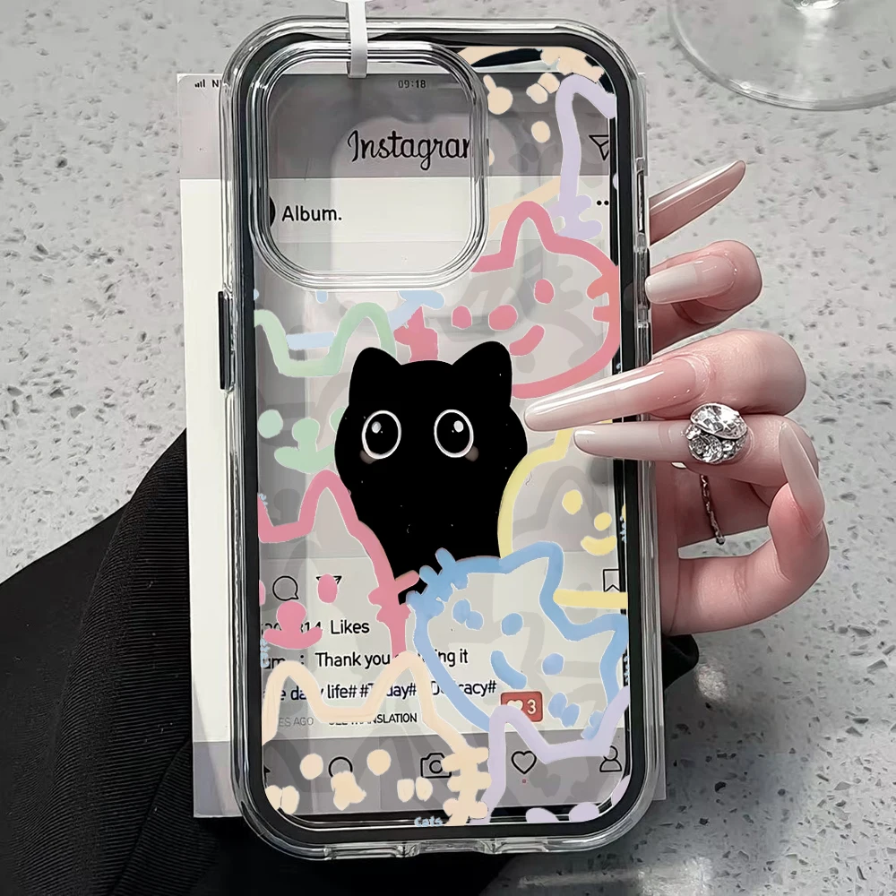 Niedliche Schwarze Katzen-Motiv Transparente Handyhülle für iPhone 11 12 13 14 15 16 17 Pro Max Plus Air Klare Stoßfeste Schutzhülle – Detail 2