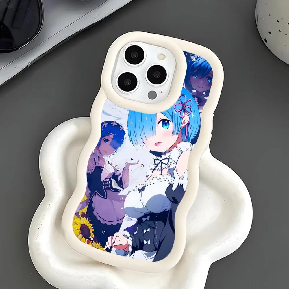 

ReZero Rem Waifu Mobile Phone Case for iPhone 17 16 15 14 13 12 11 Air Pro Max Plus Wavy Edge TPU Colorful Cover Cover Luxury
