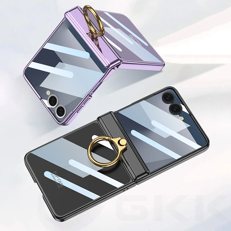 Luksusowe etui z magnetycznym zawiasem do Samsung Galaxy Z Flip 7 6 5, szklany ekran, uchwyt pierścieniowy, twarda obudowa do Galaxy Z Flip7 — zdjęcie produktu 5
