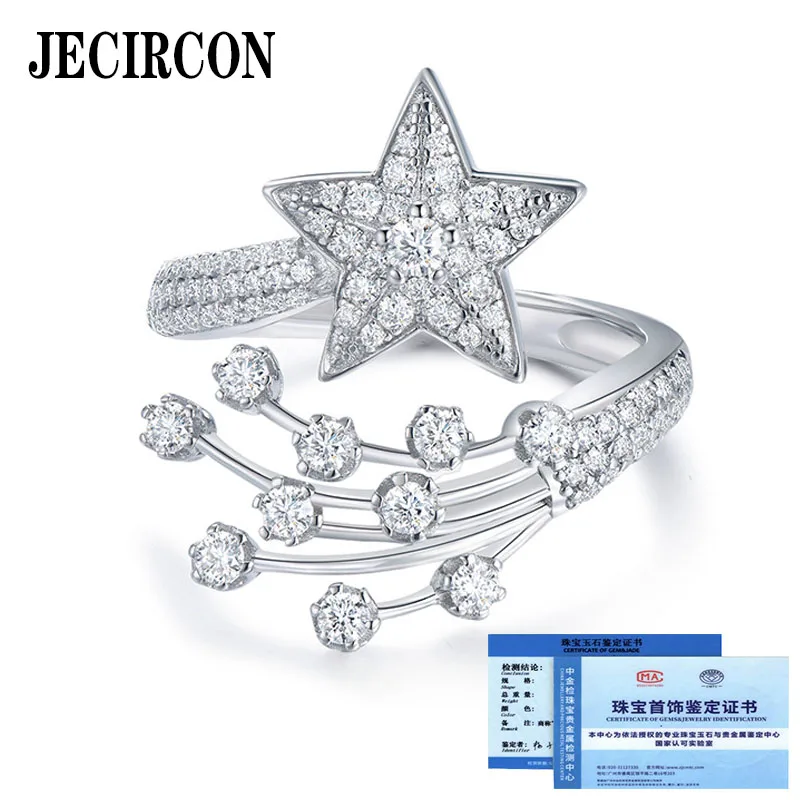 

JECIRCON Comet Full Moissanite Ring for Women Niche Design 925 Sterling Silver 5-pointed Star Diamond Open Ring High-end Jewelry
