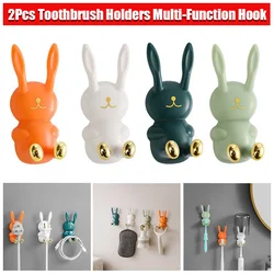 2Pcs Toothbrush Holders Rabbit Multi-Function Hook Wall Mounted Toothbrush Storage Rack Self-Adhesive Hook Bathroom Storage Rack