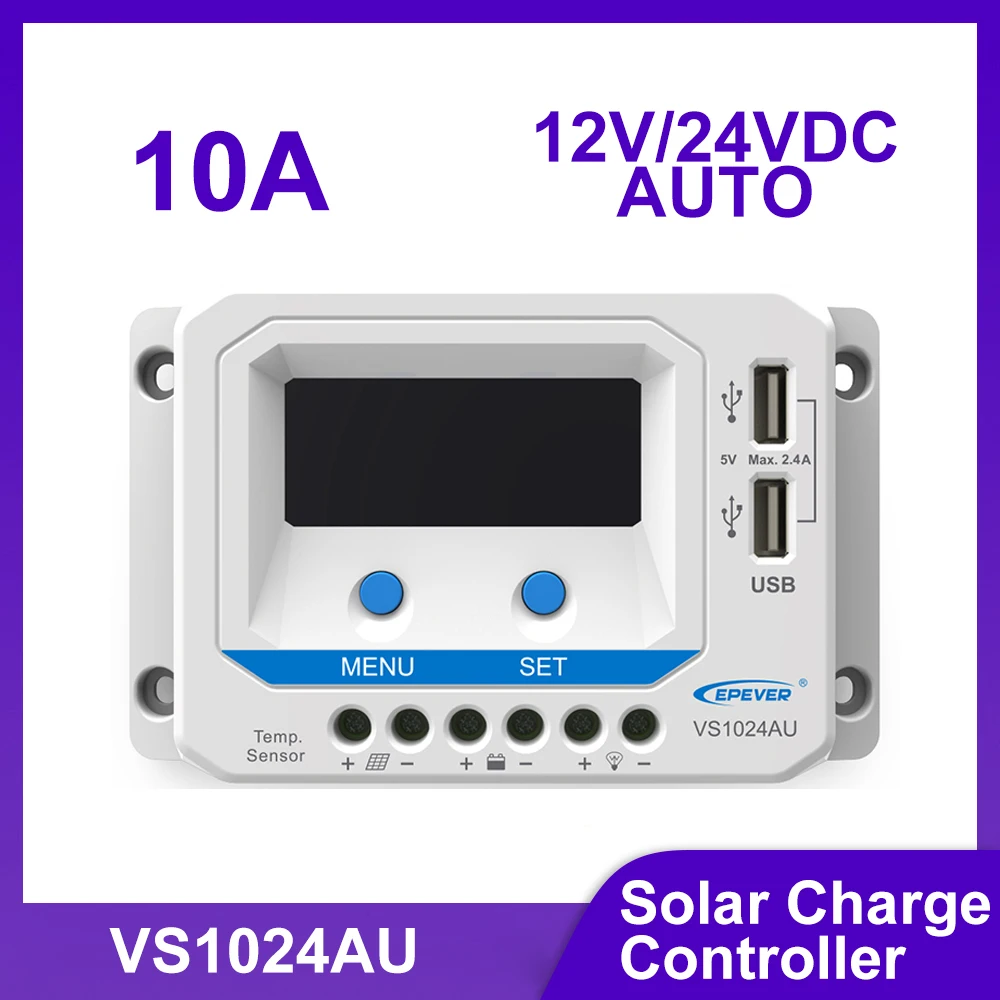 

EPEVER 10A/20A PWM Solar Charge Controller 12V/24V Auto VS-AU Regulator with LCD Display Dual USB Ports for Solar Power System