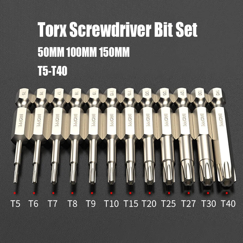 

50/100/150MM T5-T40 Torx Screwdriver Bit Set Strong Magnetic Batch Head High Hardness Drill Bit S2 Alloy Steel Screw Driver Bit