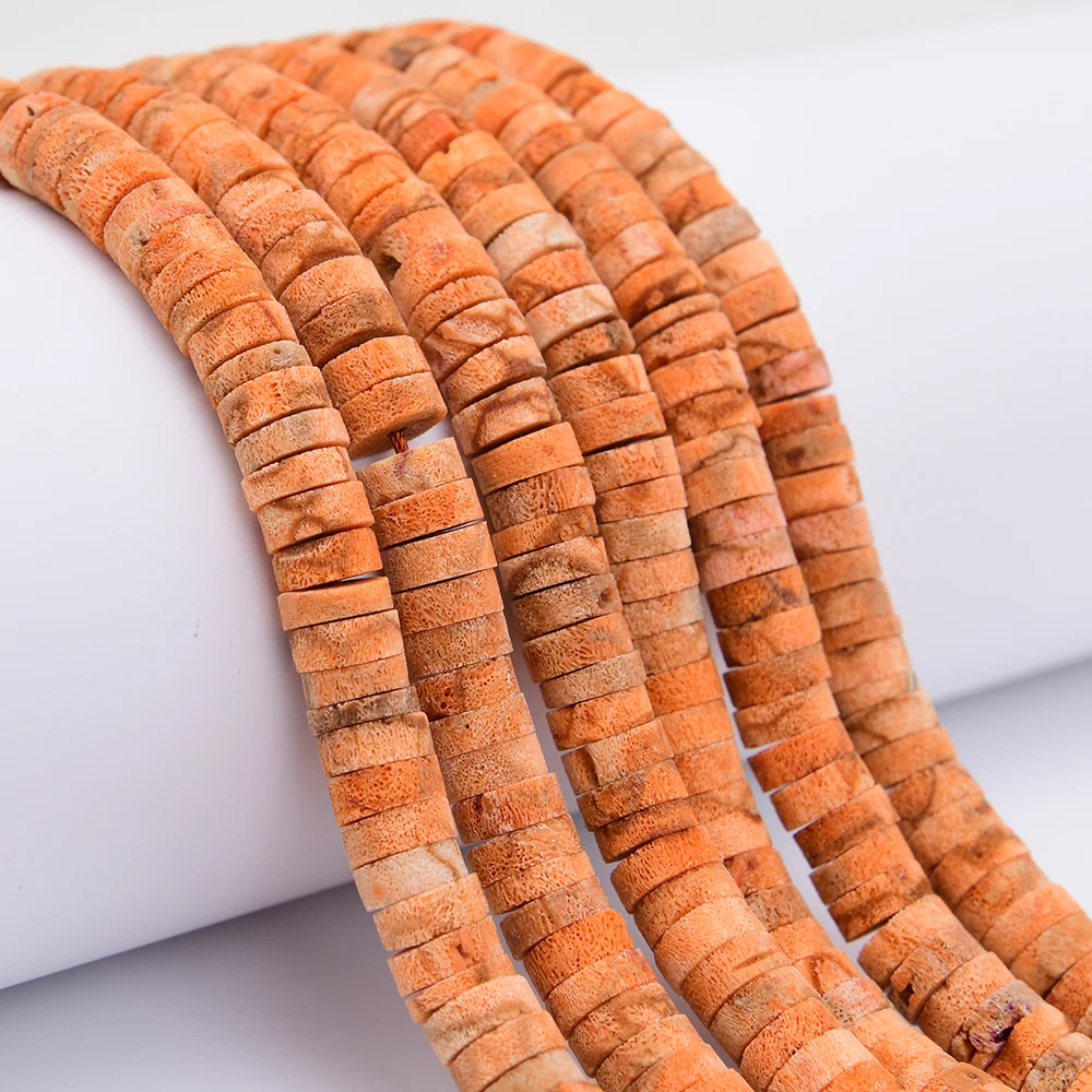 APDGG 5x12mm Natural Orange Coral Slice Center Drilled Wheel shape Loose Space Beads 15.5'' Strand Jewelry DIY