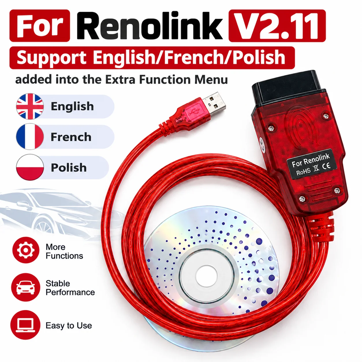 For Renolink V2.11 USB Diagnostic Interface Cable Automotive ECU Programming Tool 
