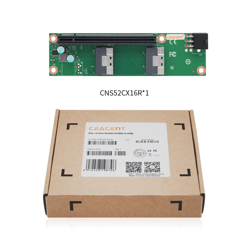 CNS52CX16R 2-Port SlimSAS SFF-8654 8i to PCIe4.0 x16 Adapter, PCIe slot extend for PCIe Gen4.0 GPU/Network Card