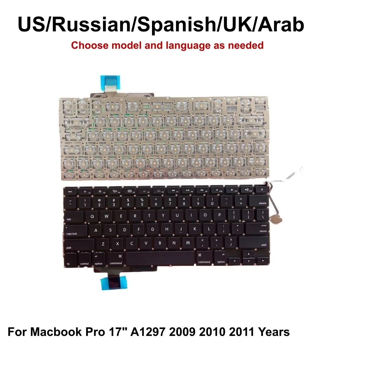 New US Russian Spanish UK Arab Laptop Backlit Keyboard For Apple Macbook Pro 17