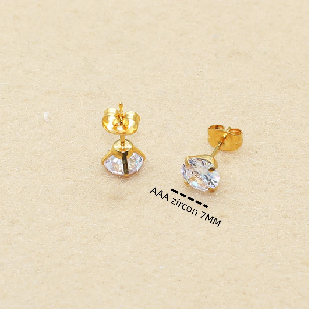 7mm AAA Round Push-back Stud Earrings 316l Stianless Steel Needle Brief Jewelry For Choose No Allergy