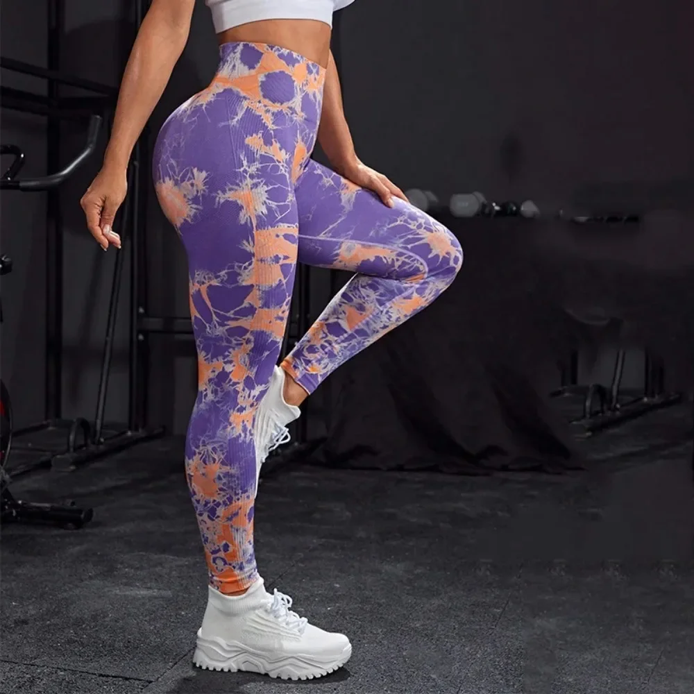 Damskie legginsy do jogi Tie Dye Bezszwowe legginsy Push Up Butt Wysoka elastyczność Oddychaj swobodnie Trening na siłowni Rajstopy do biegania Spodnie sportowe