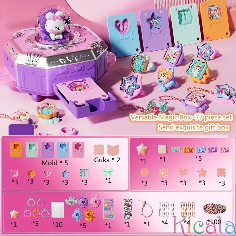 77 pçs conjunto 3d magia diy adesivo máquina criativa das crianças artesanal caixa de presente conjunto brinquedos para meninas crianças artesanato kit