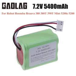 2PCS 7.2V NI-MH 5400mAh Battery for iRobot Braava 380T 380 390T Mint 5200 5200B 5200C Vacuum Cleaner upgraded 3000MAH Battery