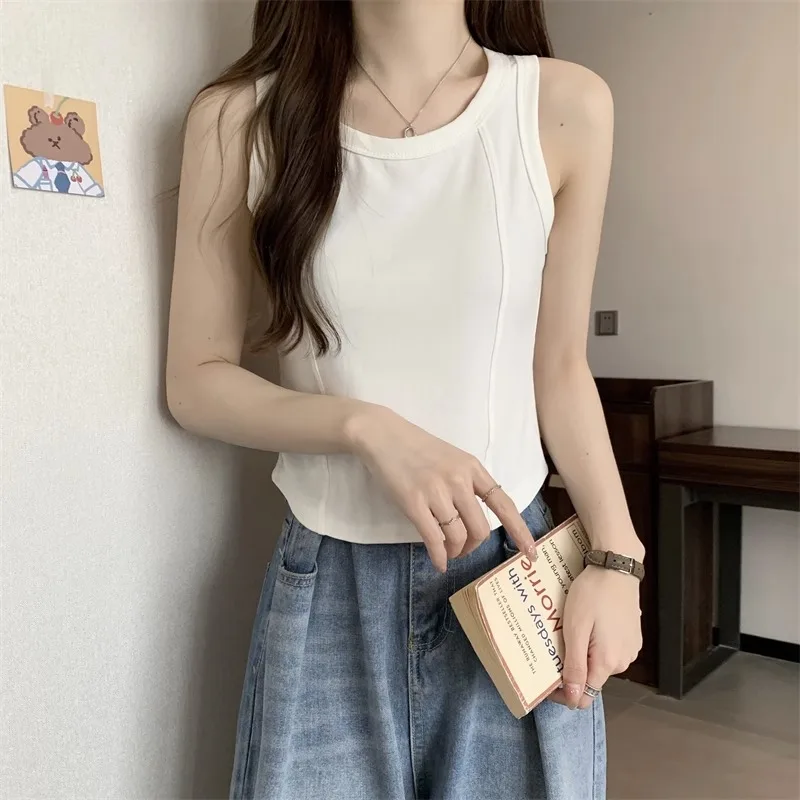 سترة نسائية بيضاء بحمالات رفيعة، ملابس داخلية عصرية، زي صيفي أنيق، مزيج قطني بقصة مستقيمة