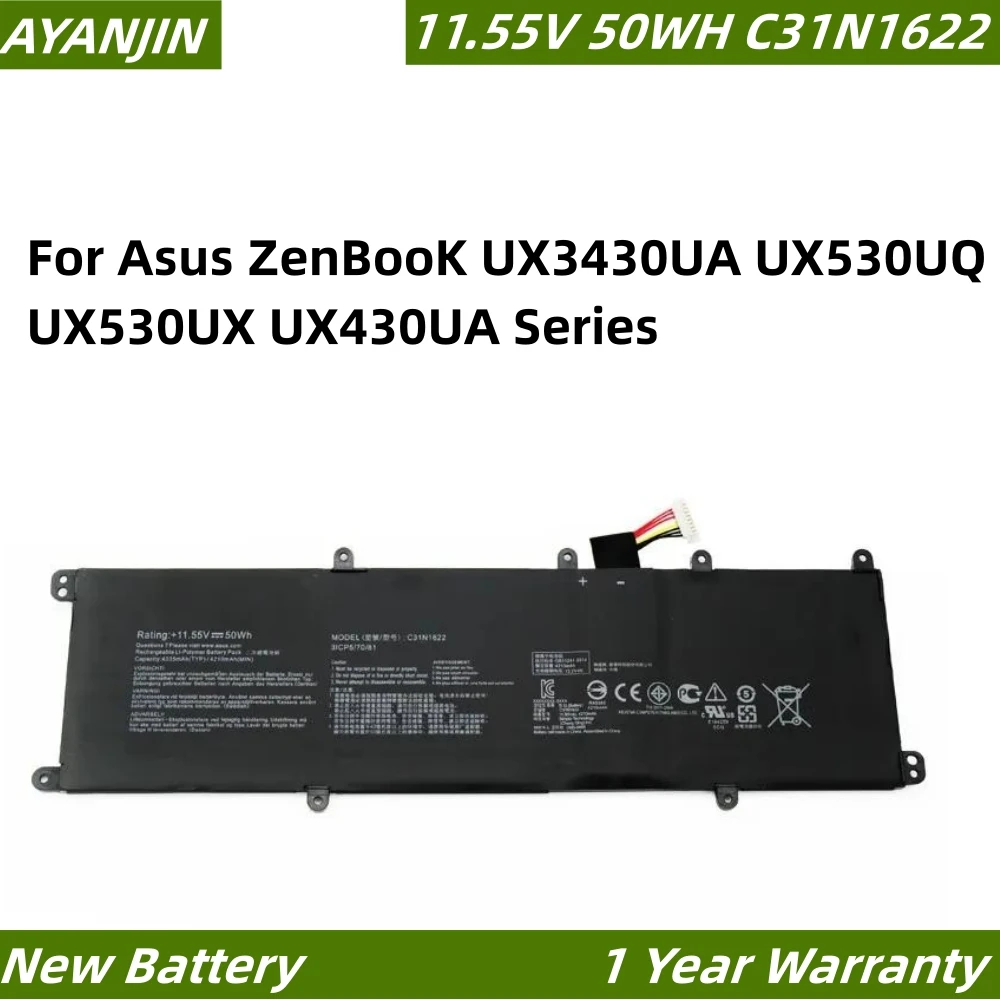 C31N1622 11.55V 50WH Laptop Battery for ASUS UX3430UA UX430UA UX530UQ UX530UX UX430UN